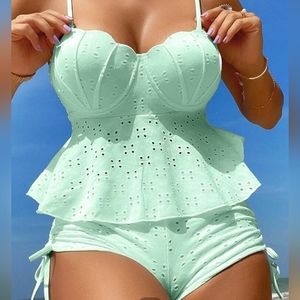 2/$19 Mint Green Schiffy Tankini Set Push-Up Cami & Shorts - Size M - New
